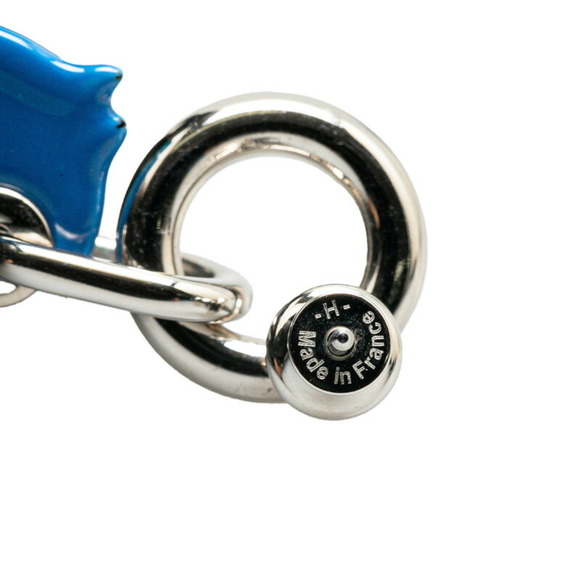 HERMES Tattersall Swing Stud Earrings Blue Multicolor Silver Metal - Picture 4 of 5